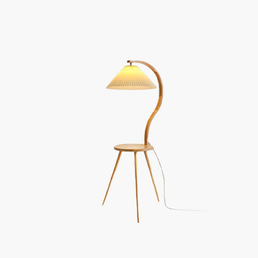Ozawa Lampadaire Plissé Moderne, Bois/Tissu, Blanc, Salon