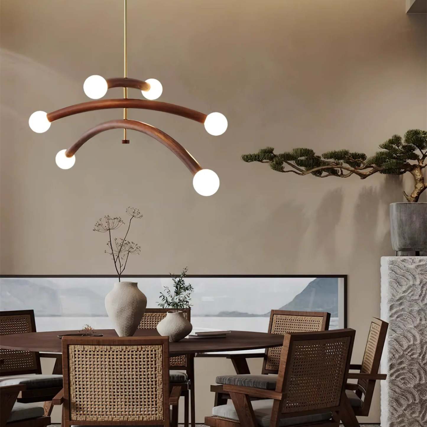Drift Arc Wood Sculptural Chandelier