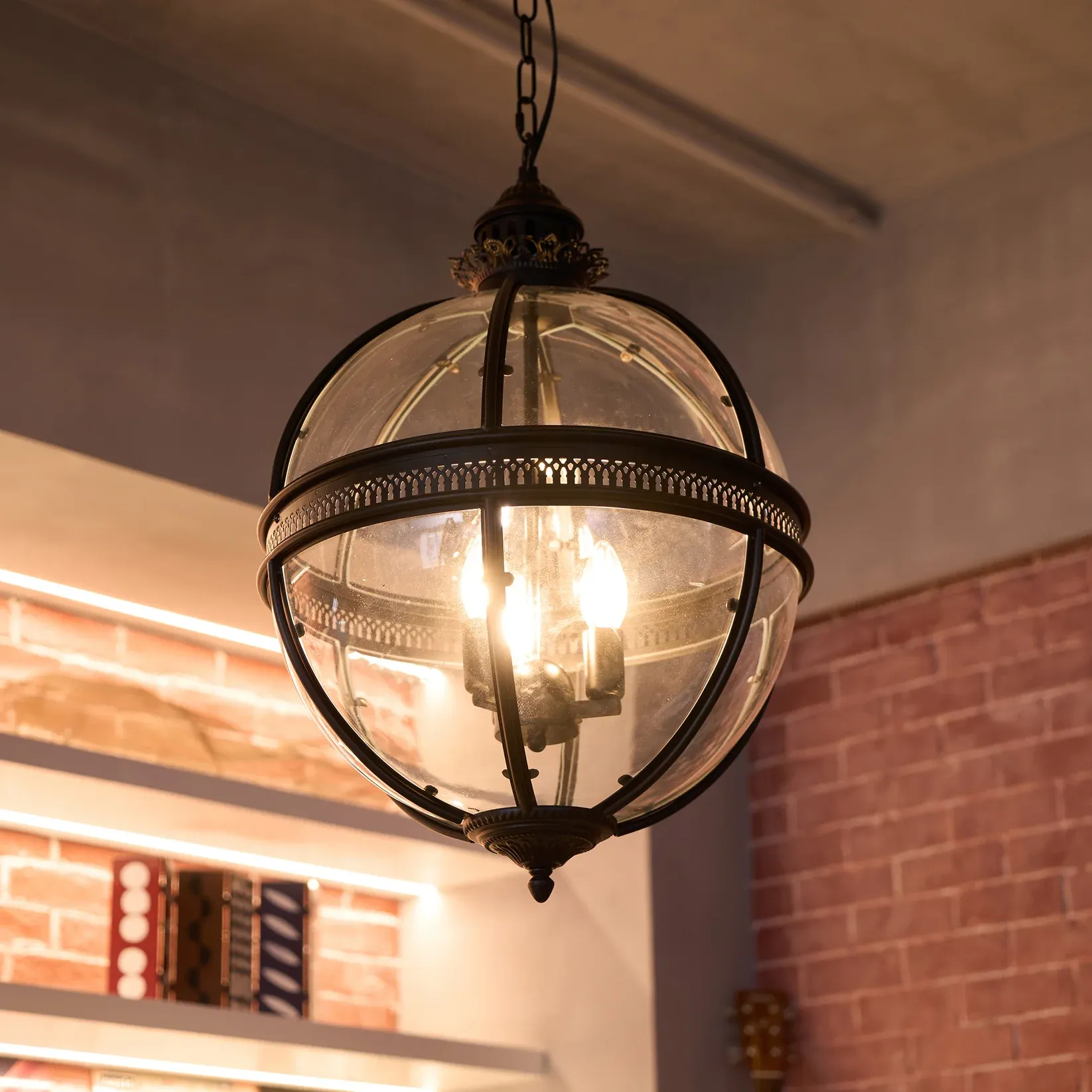 Alessio Vintage Glass Metal Black Pendant Light Dining Room Bedroom