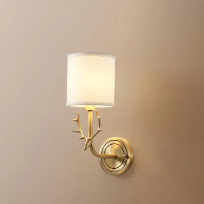 Alessio Vintage Brass Deer Head Fabric Wall Light Bedroom Hallway