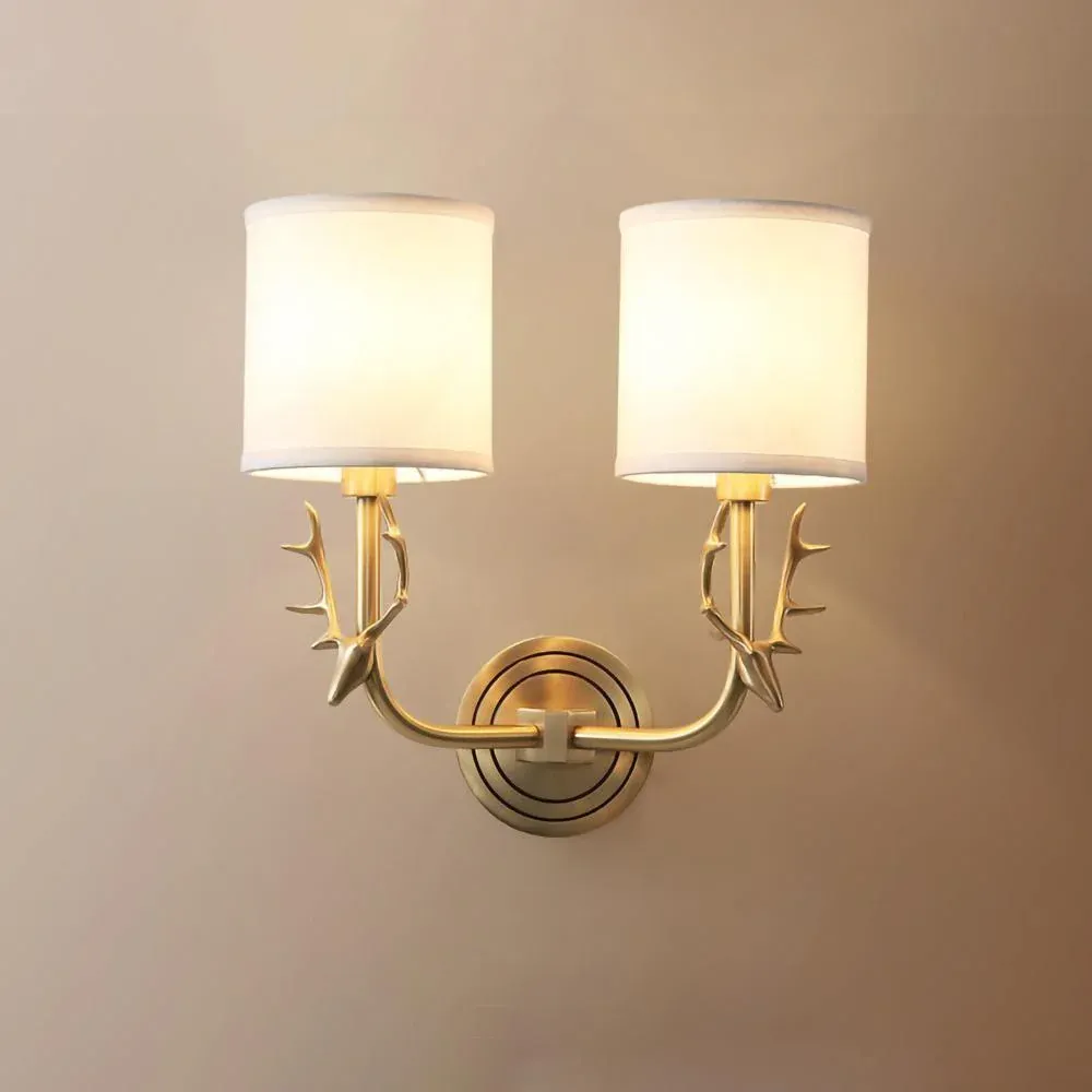 Alessio Vintage Brass Deer Head Fabric Wall Light Bedroom Hallway