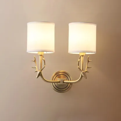 Alessio Vintage Brass Deer Head Fabric Wall Light Bedroom Hallway