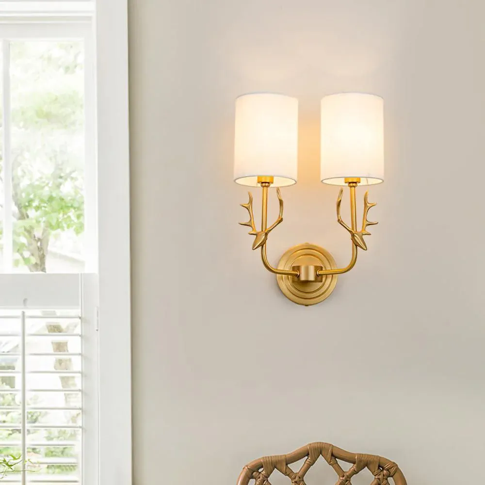 Alessio Vintage Brass Deer Head Fabric Wall Light Bedroom Hallway