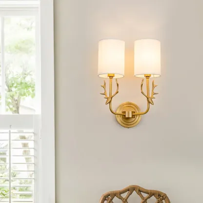 Alessio Vintage Brass Deer Head Fabric Wall Light Bedroom Hallway