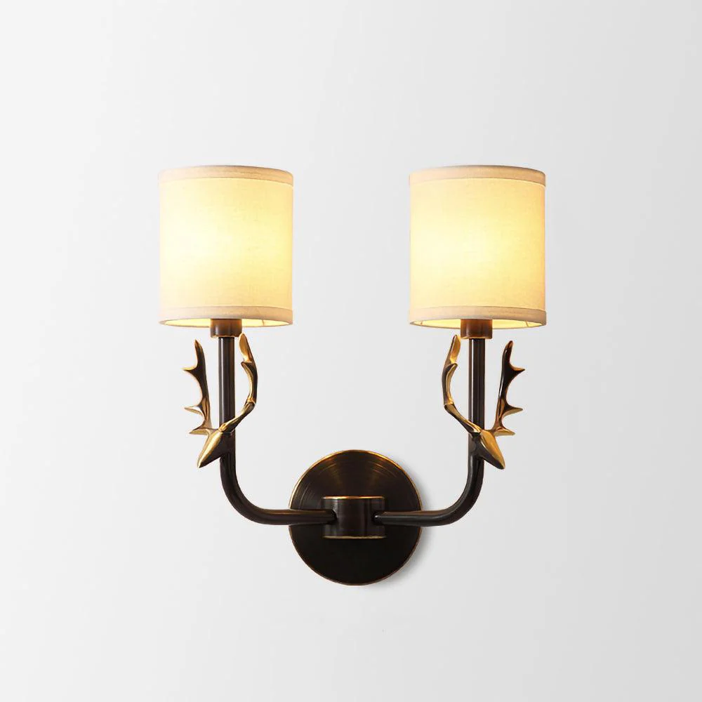 Alessio Vintage Brass Deer Head Fabric Wall Light Bedroom Hallway