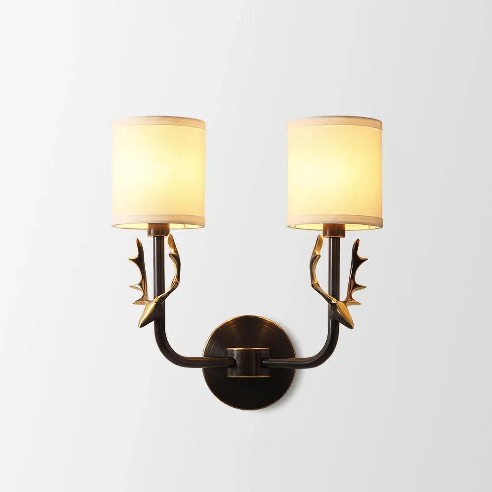 Alessio Vintage Brass Deer Head Fabric Wall Light Bedroom Hallway