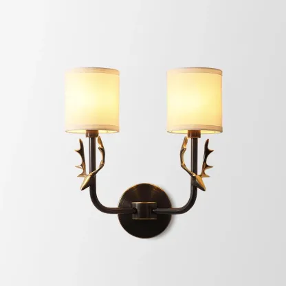 Alessio Vintage Brass Deer Head Fabric Wall Light Bedroom Hallway