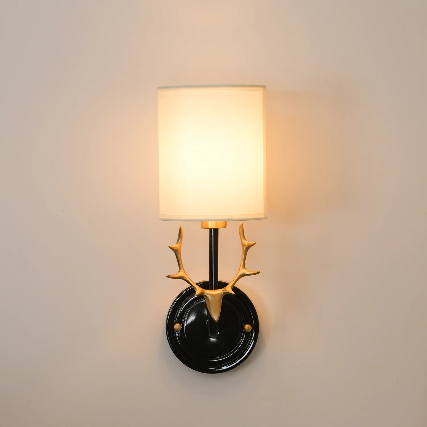 Alessio Vintage Brass Deer Head Fabric Wall Light Bedroom Hallway