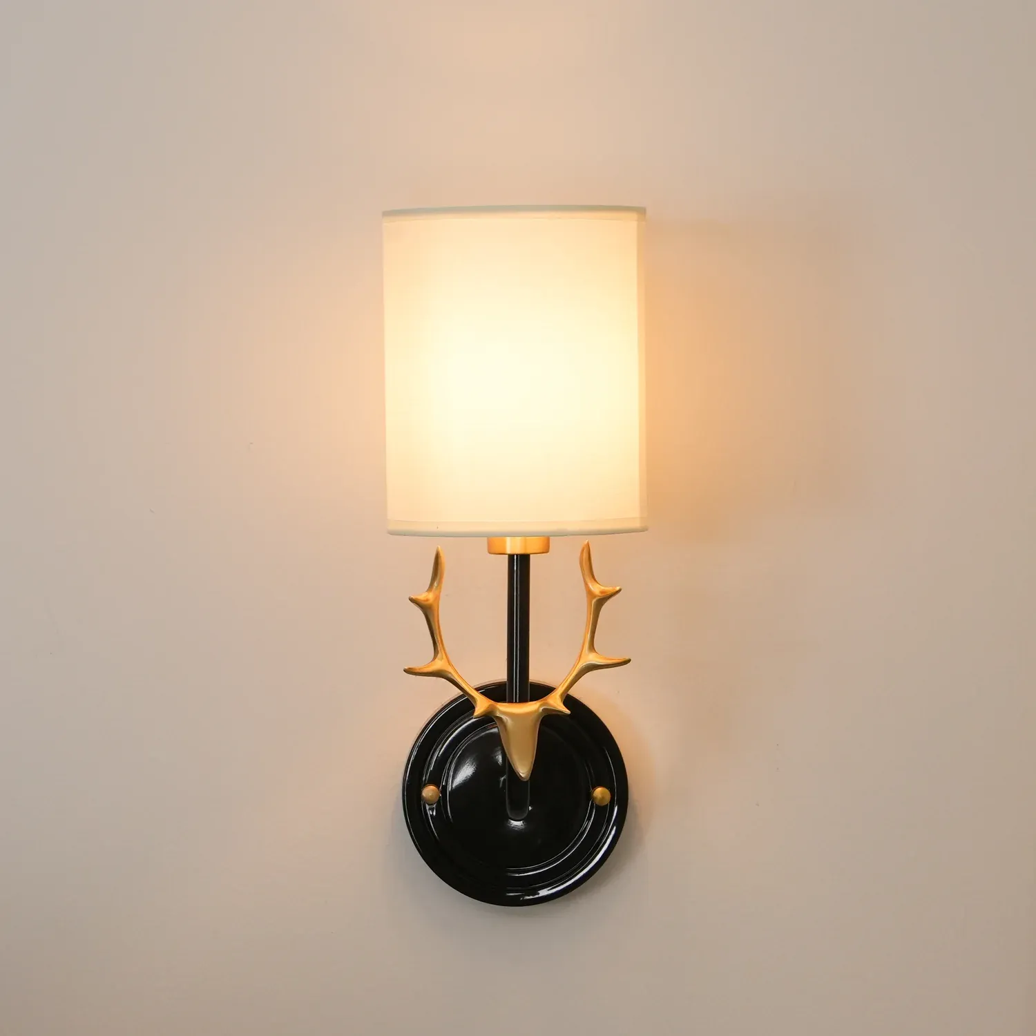 Alessio Vintage Brass Deer Head Fabric Wall Light Bedroom Hallway