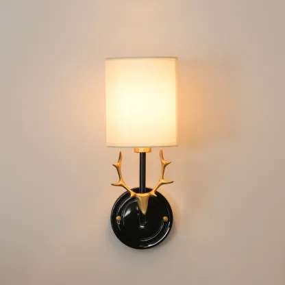 Alessio Vintage Brass Deer Head Fabric Wall Light Bedroom Hallway