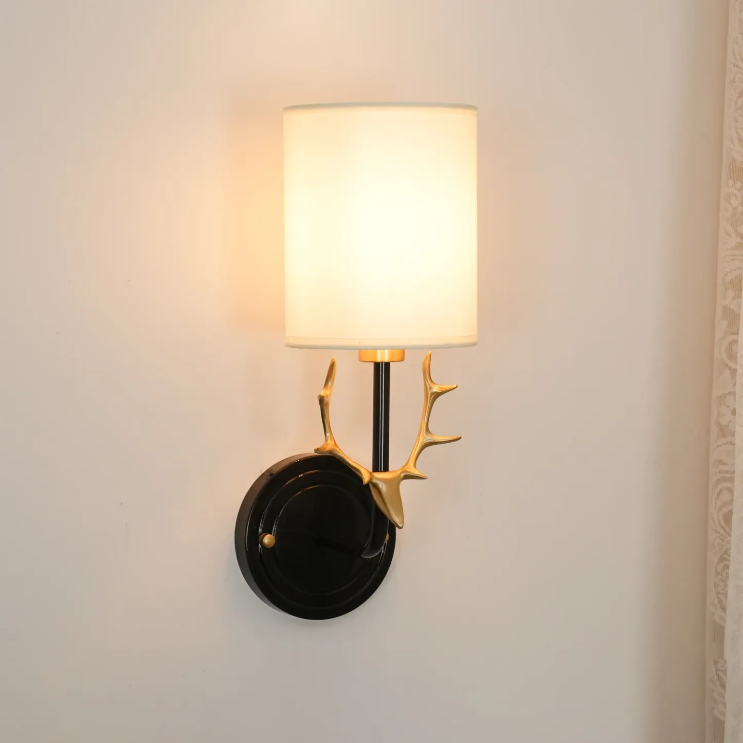 Alessio Vintage Brass Deer Head Fabric Wall Light Bedroom Hallway