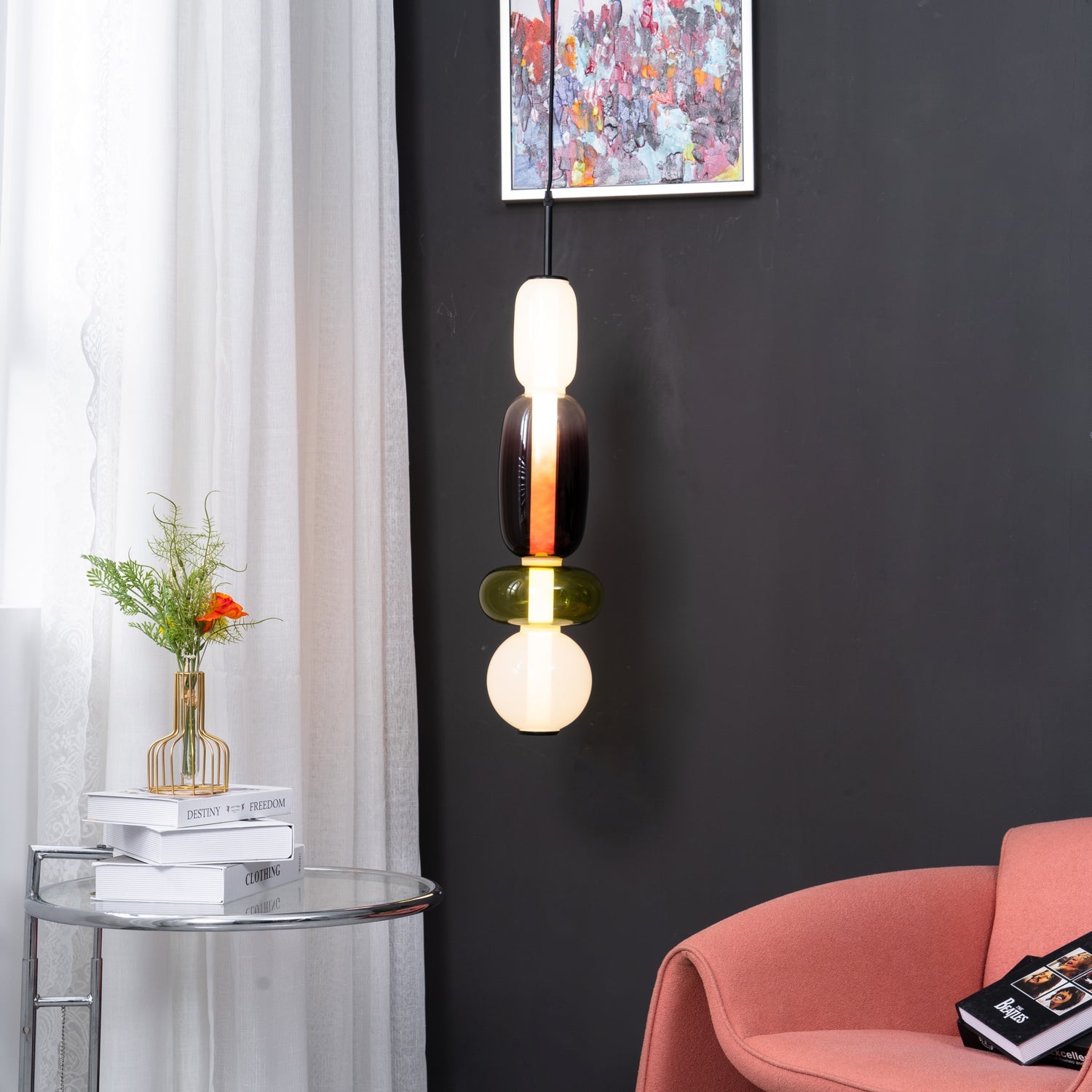 Amber Drop Glass Pendant Light