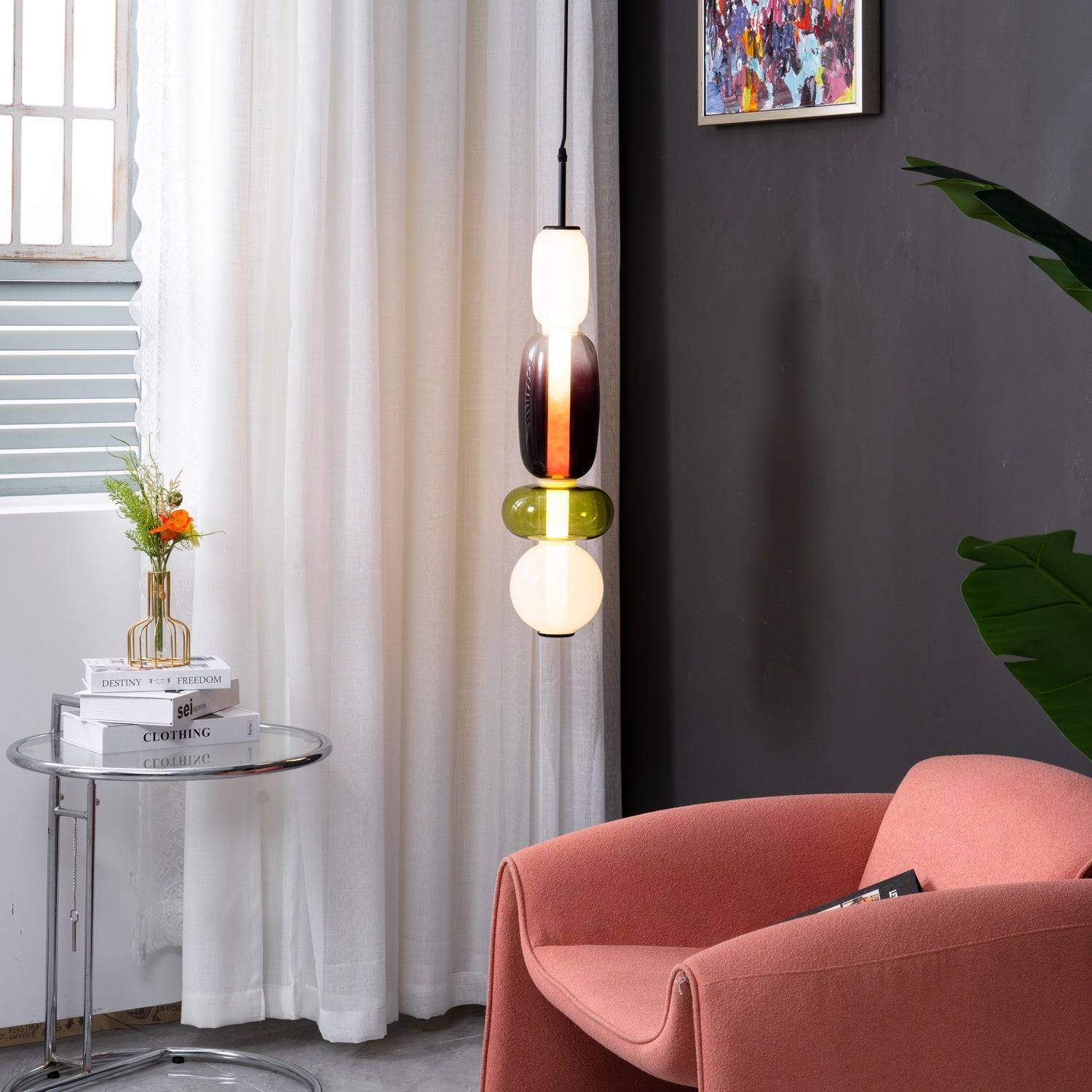 Amber Drop Glass Pendant Light