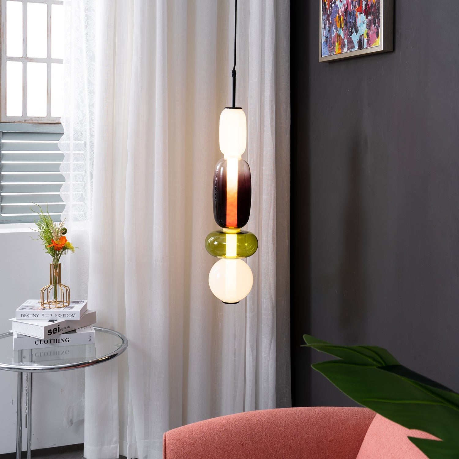 Amber Drop Glass Pendant Light