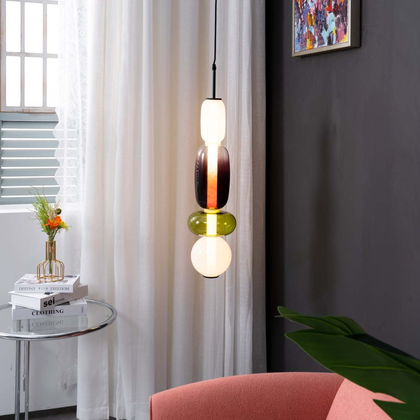 Amber Drop Glass Pendant Light