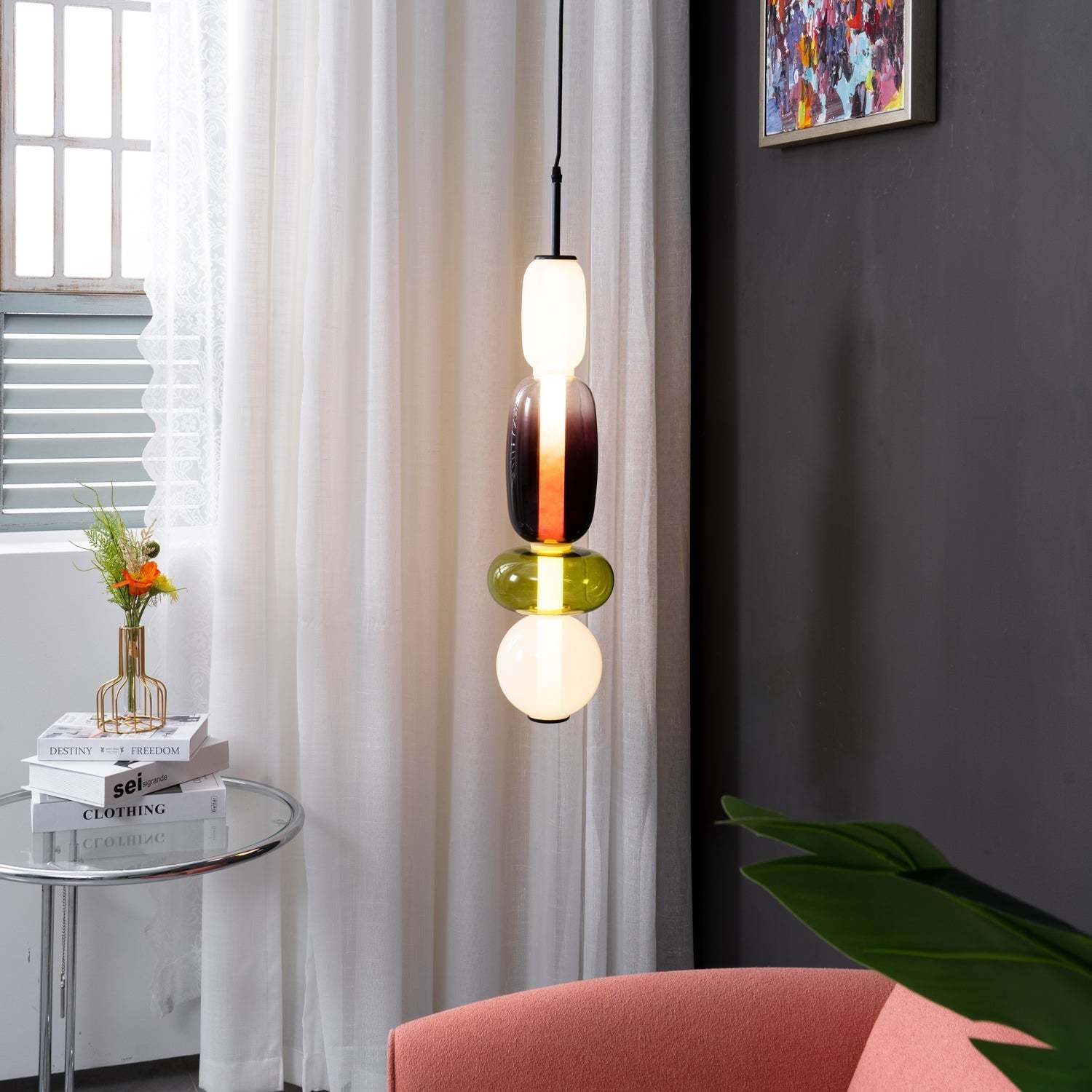 Amber Drop Glass Pendant Light