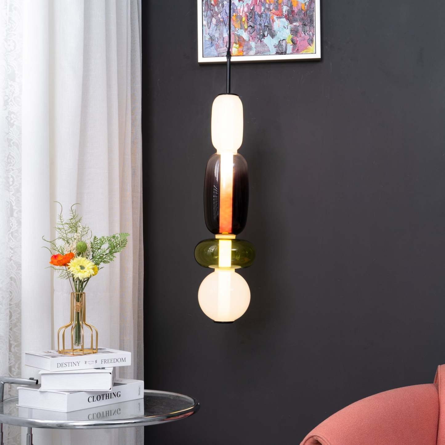 Amber Drop Glass Pendant Light