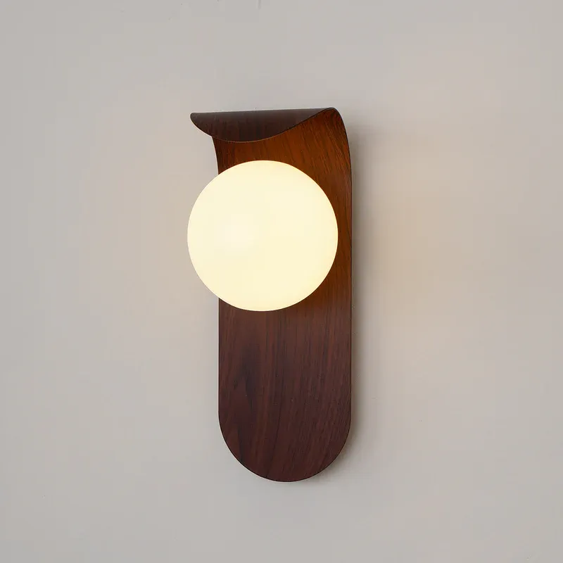 Walnut Wood Muto Wall Lamp with Globe Light