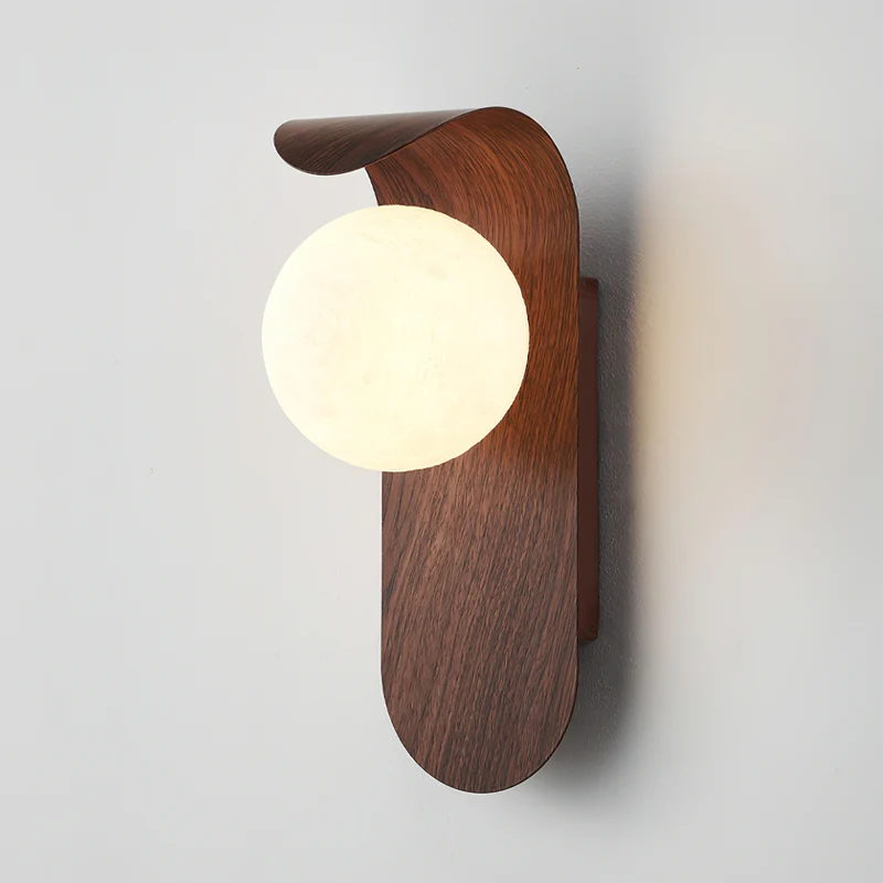 Muto Wall Lamp: Walnut wood with frosted globe, Lassola