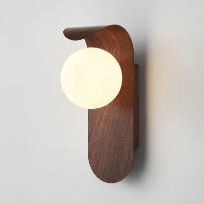 Muto Wall Lamp: Walnut wood with frosted globe, Lassola