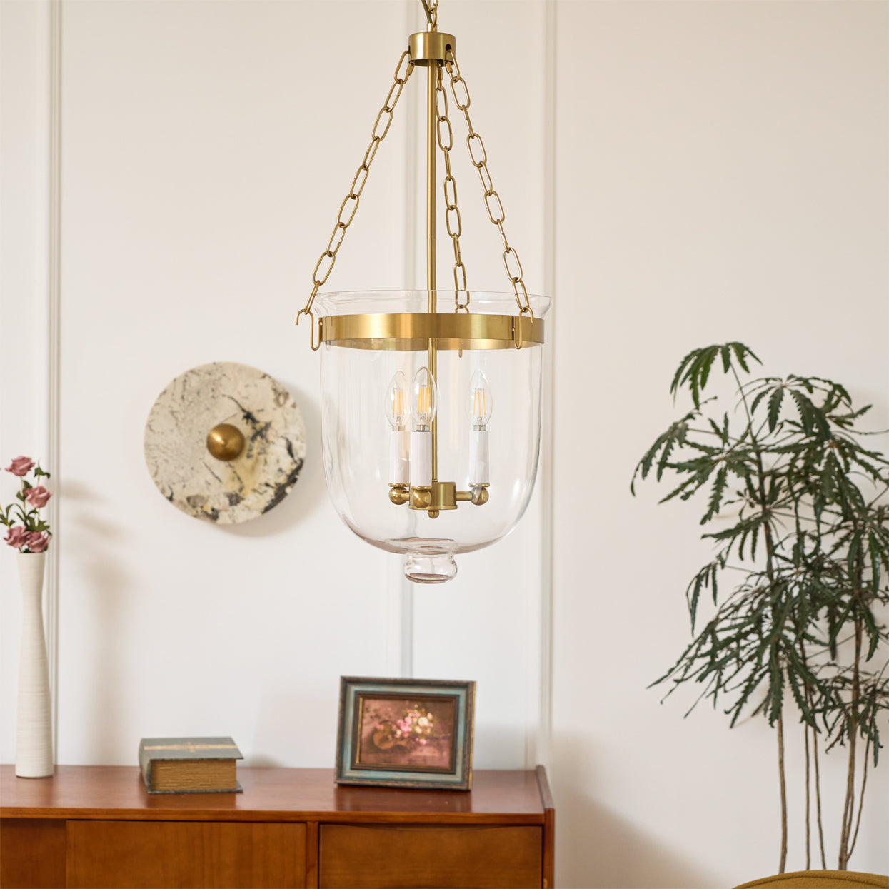 Verona Brass Glass Lantern Pendant Lamp