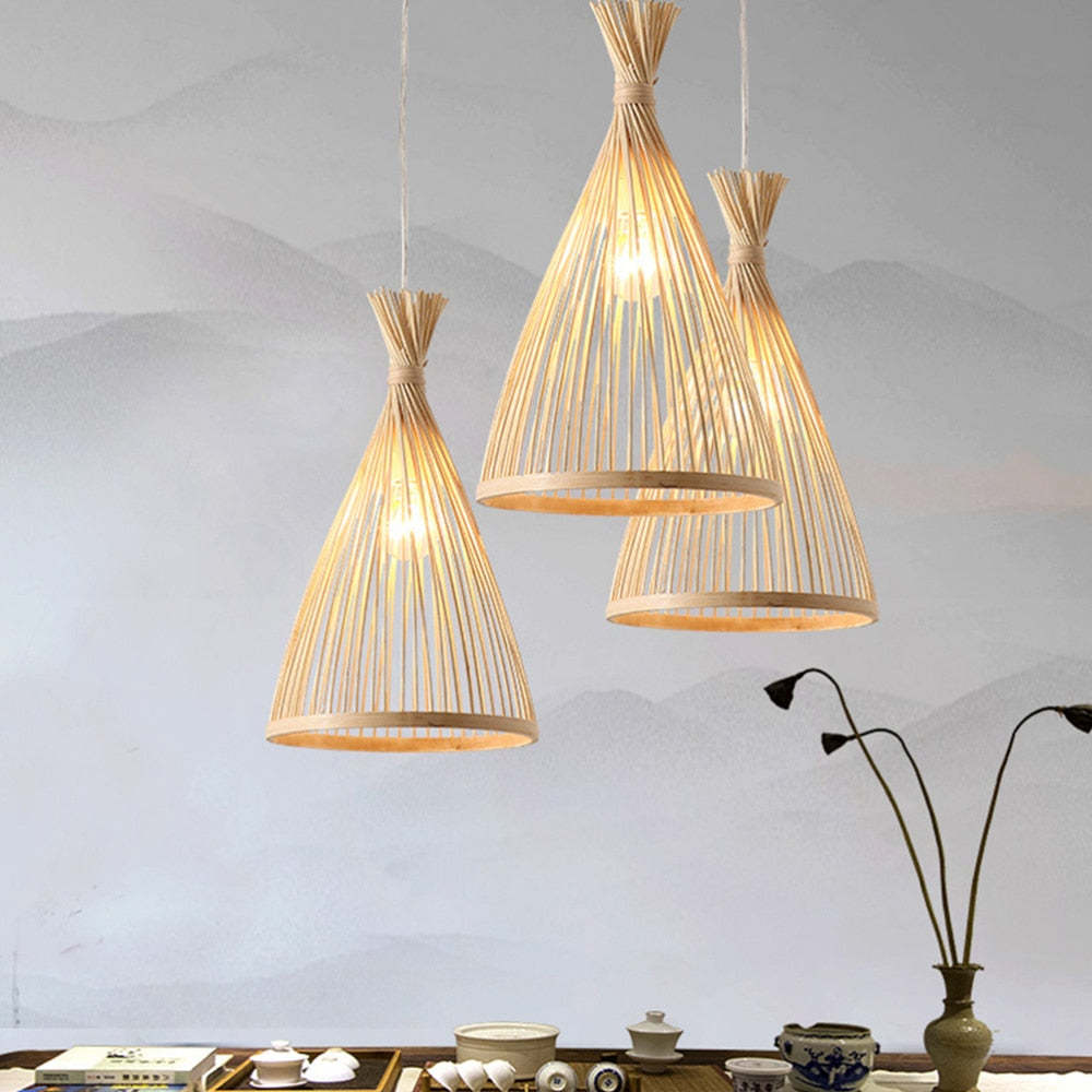 Suspension Vintage LED Cône Bois Bambou Salon Salle à Manger | Las Sola