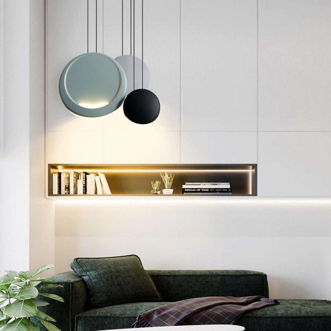 Zaid Ronde LED Suspension Noir Blanc Résine Métal Salon Chambre