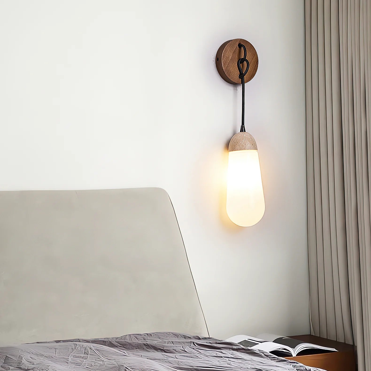 Hakka Wood Stone Glass Wall Light