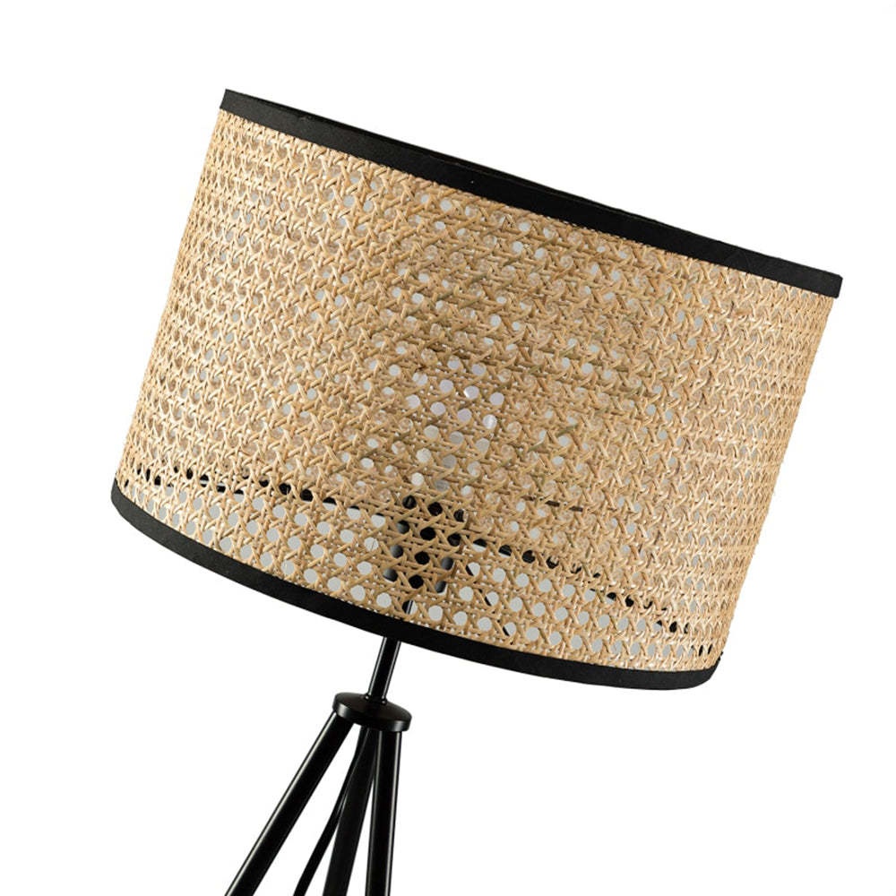 Ritta Lampadaire Trépied Moderne, Métal/Rotin, Bois, Salon