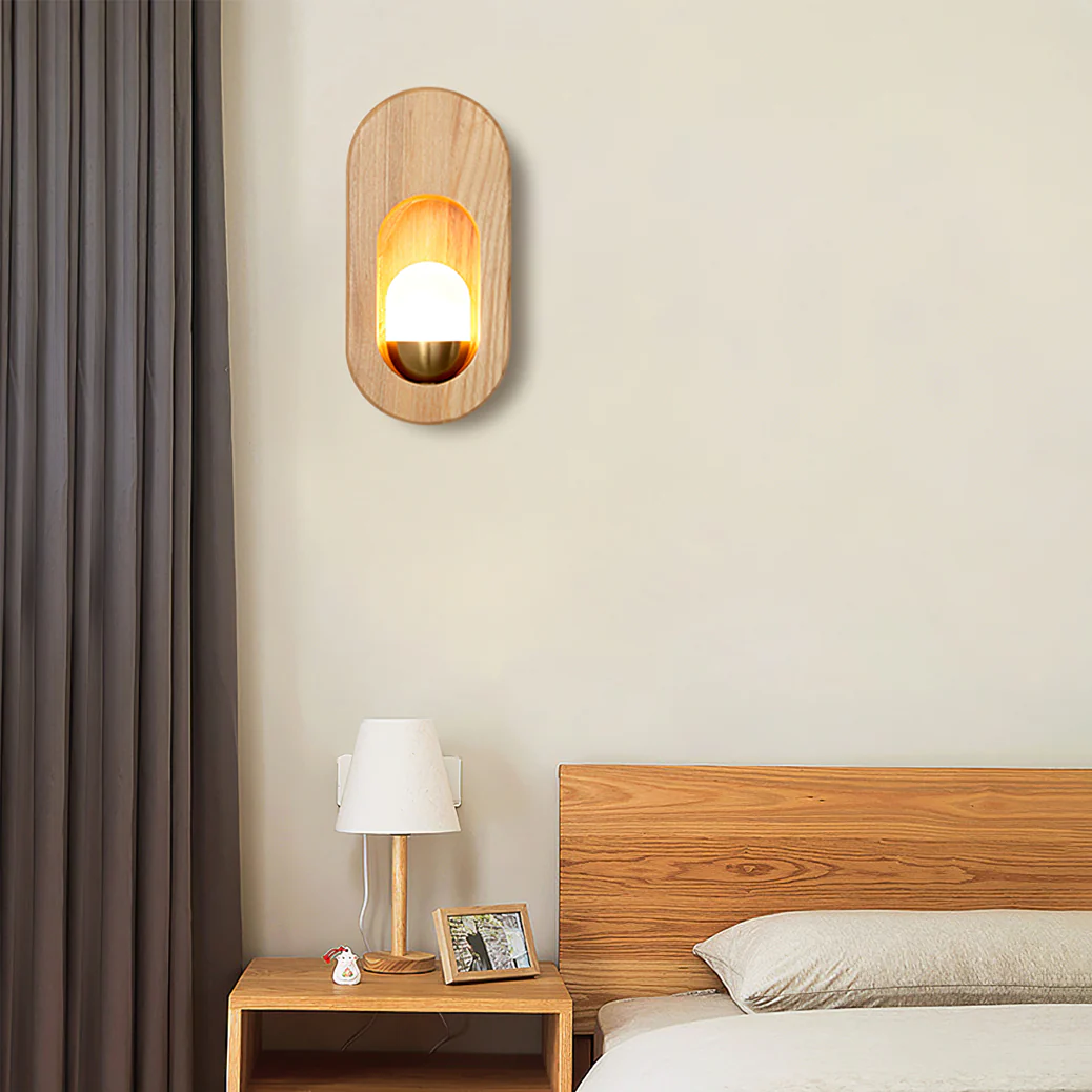 Ozawa Classical Wood Glass Wall Lamp Bedroom  Dining Room
