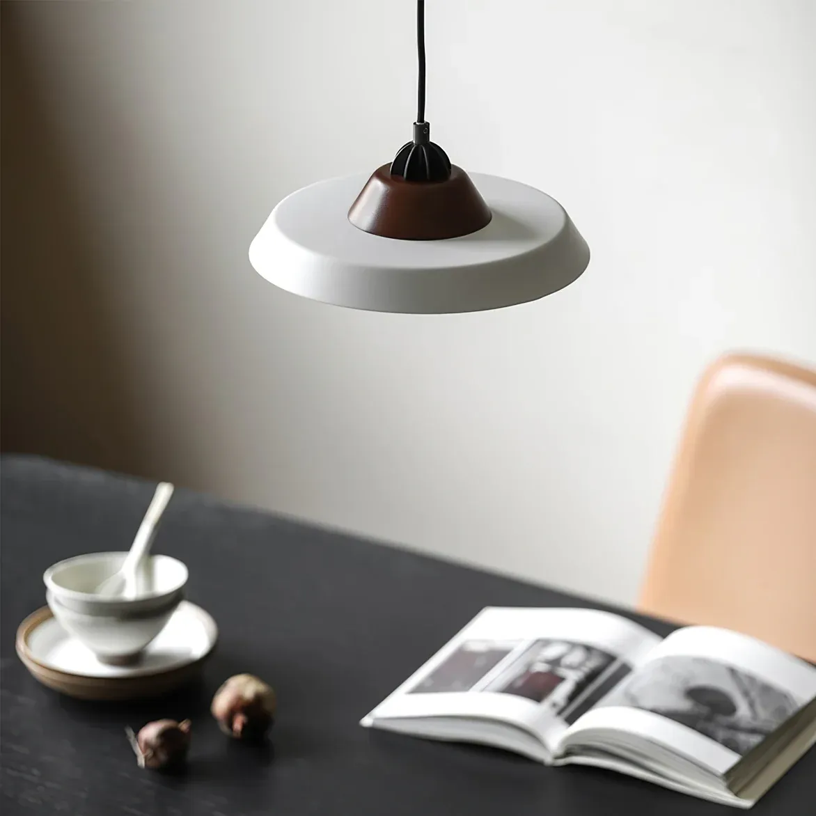 Valentina Vintage Round Wood Metal Pendant Light Dining Room