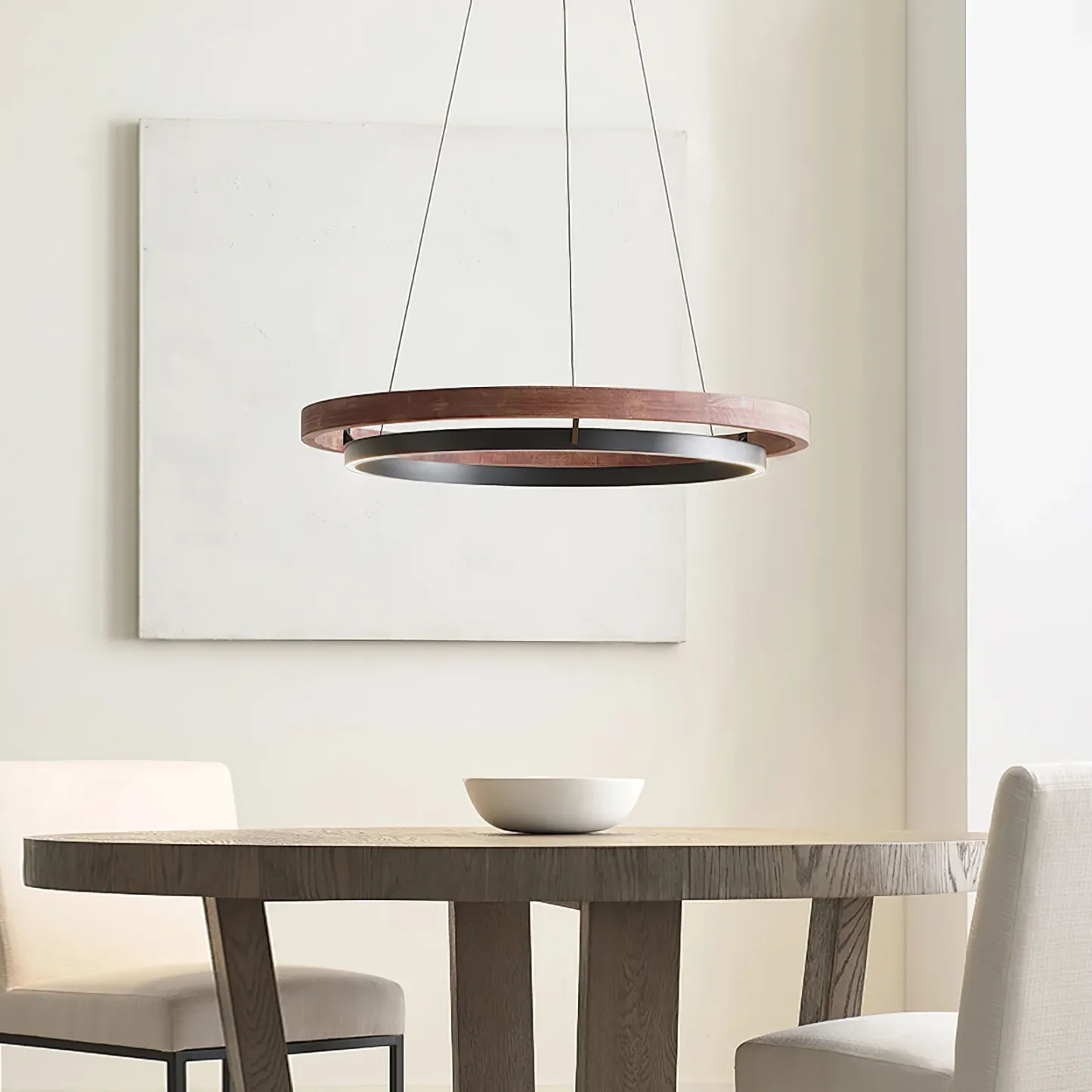 Muto Modern Round Metal Wood Chandelier Dining Living Room Bedroom