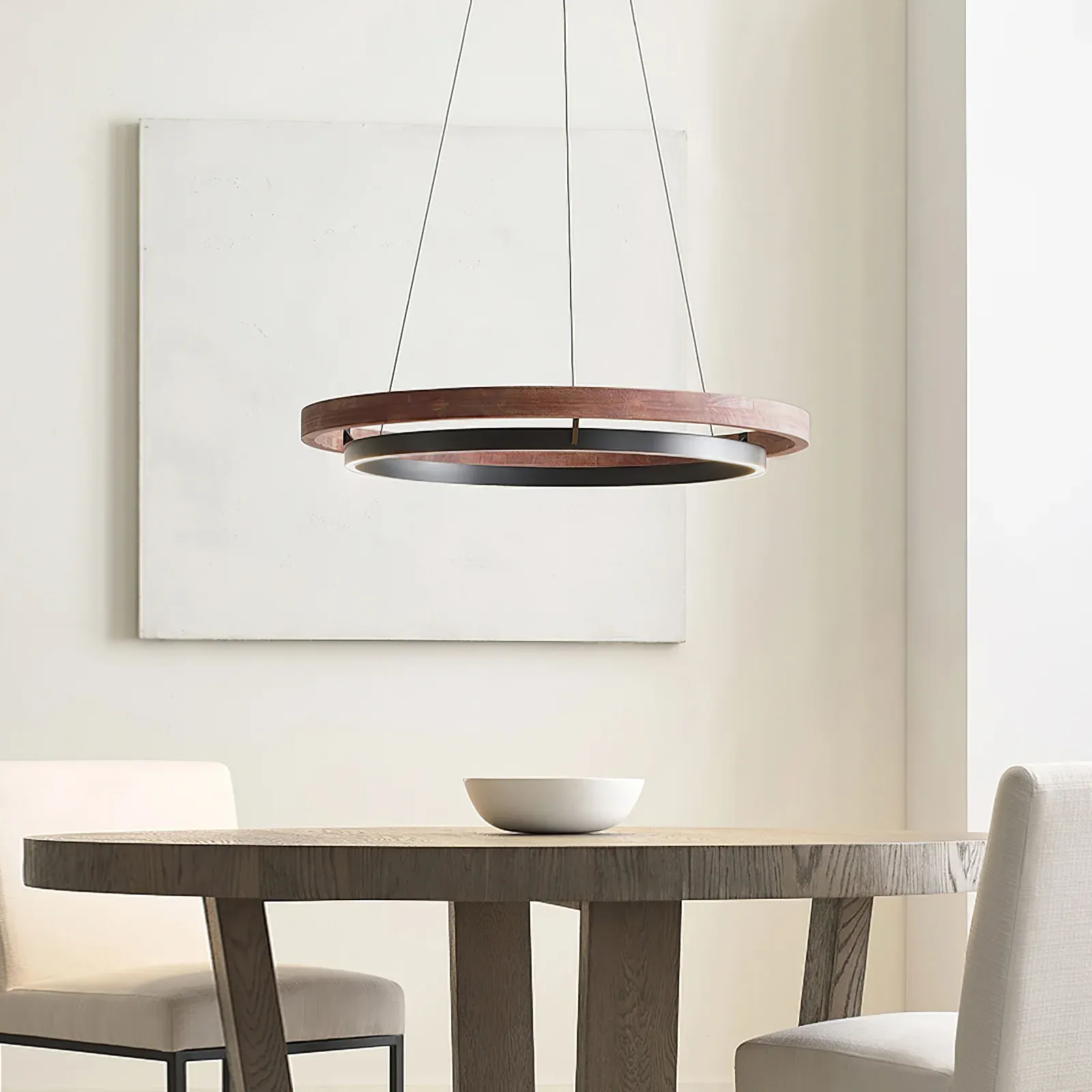 Muto Modern Round Metal Wood Chandelier Dining Living Room Bedroom