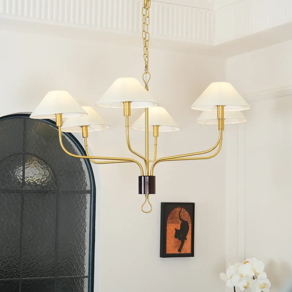 Alessio Vintage Luxury Brass Fabric Chandelier Shades Living Dining Room