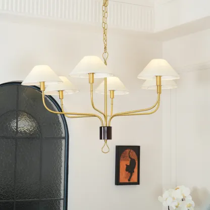 Alessio Vintage Luxury Brass Fabric Chandelier Shades Living Dining Room