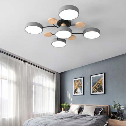 Sienna Plafonnier Rond Moderne, Métal/Bois, Blanc/Vert/Gris, Salon