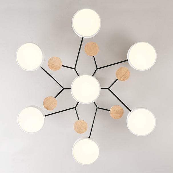 Sienna Plafonnier Rond Moderne, Métal/Bois, Blanc/Vert/Gris, Salon