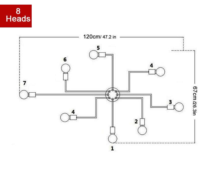 Multiple Rod Vintage Iron Ceiling Lamp