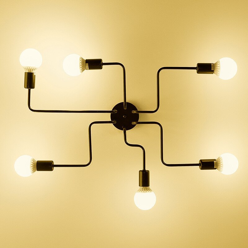 Multiple Rod Vintage Iron Ceiling Lamp