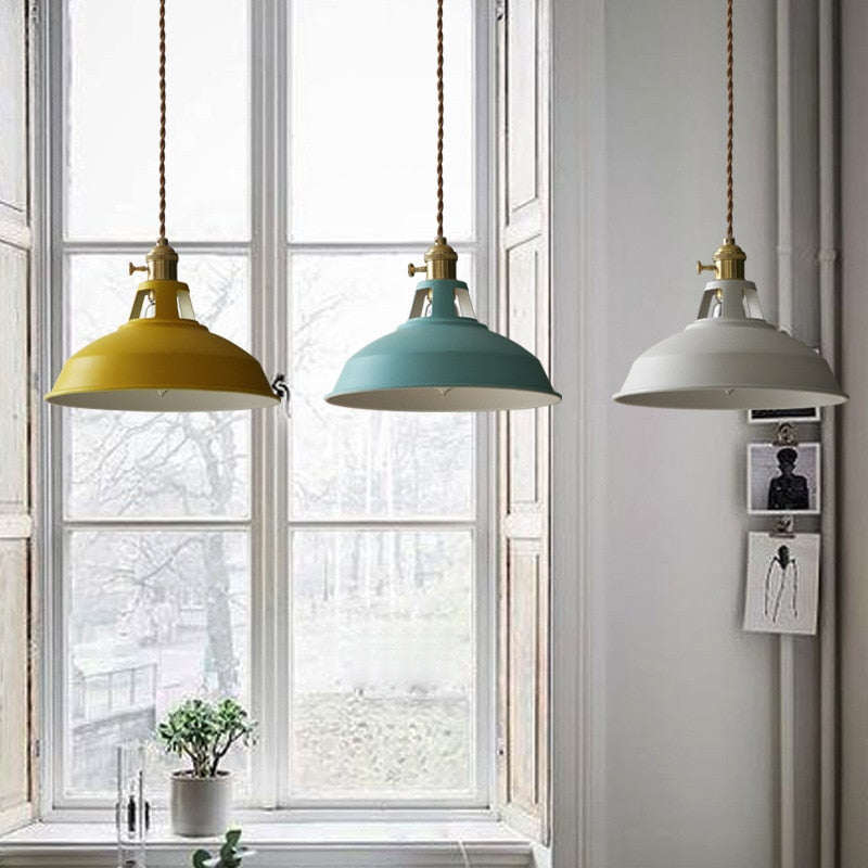 Retro Industrial Style Macaron Metal Pendant Light Dining Room Scene