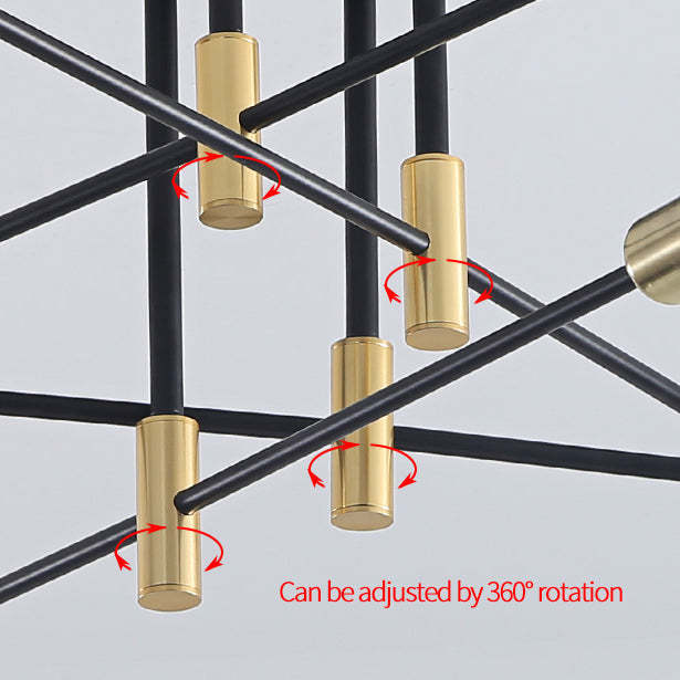 Modernism Style Black & Gold Brass LED Chandelier Lighting Living Room Details