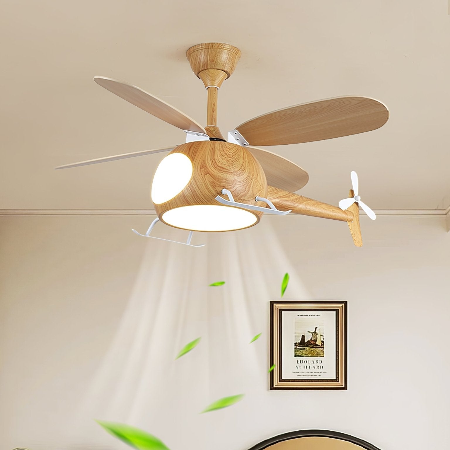 Ventilateur de plafond et luminaire Aviara Bois Moderne pour chambre d'enfant - Neutralighting