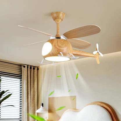 Ventilateur de plafond et luminaire Aviara Bois Moderne pour chambre d'enfant - Neutralighting