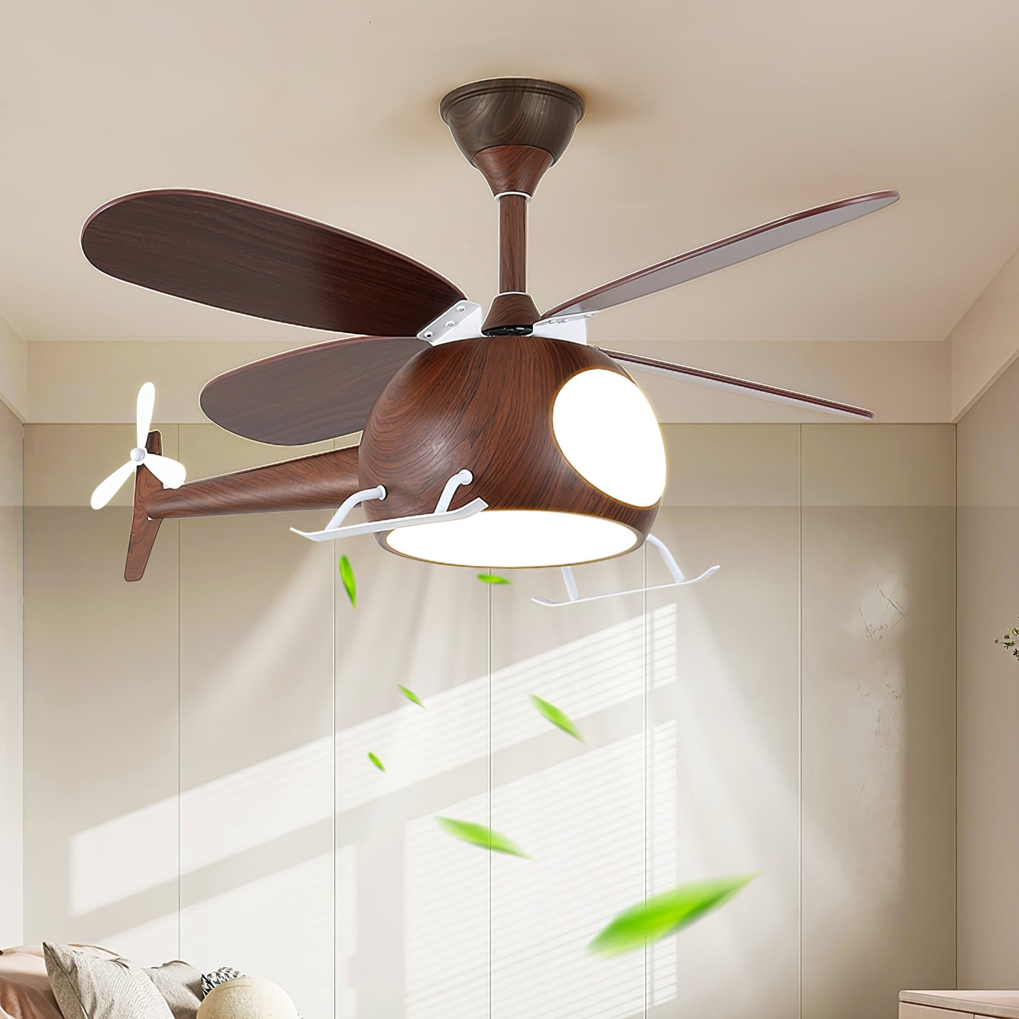 Ventilateur de plafond et luminaire Aviara Bois Moderne pour chambre d'enfant - Neutralighting