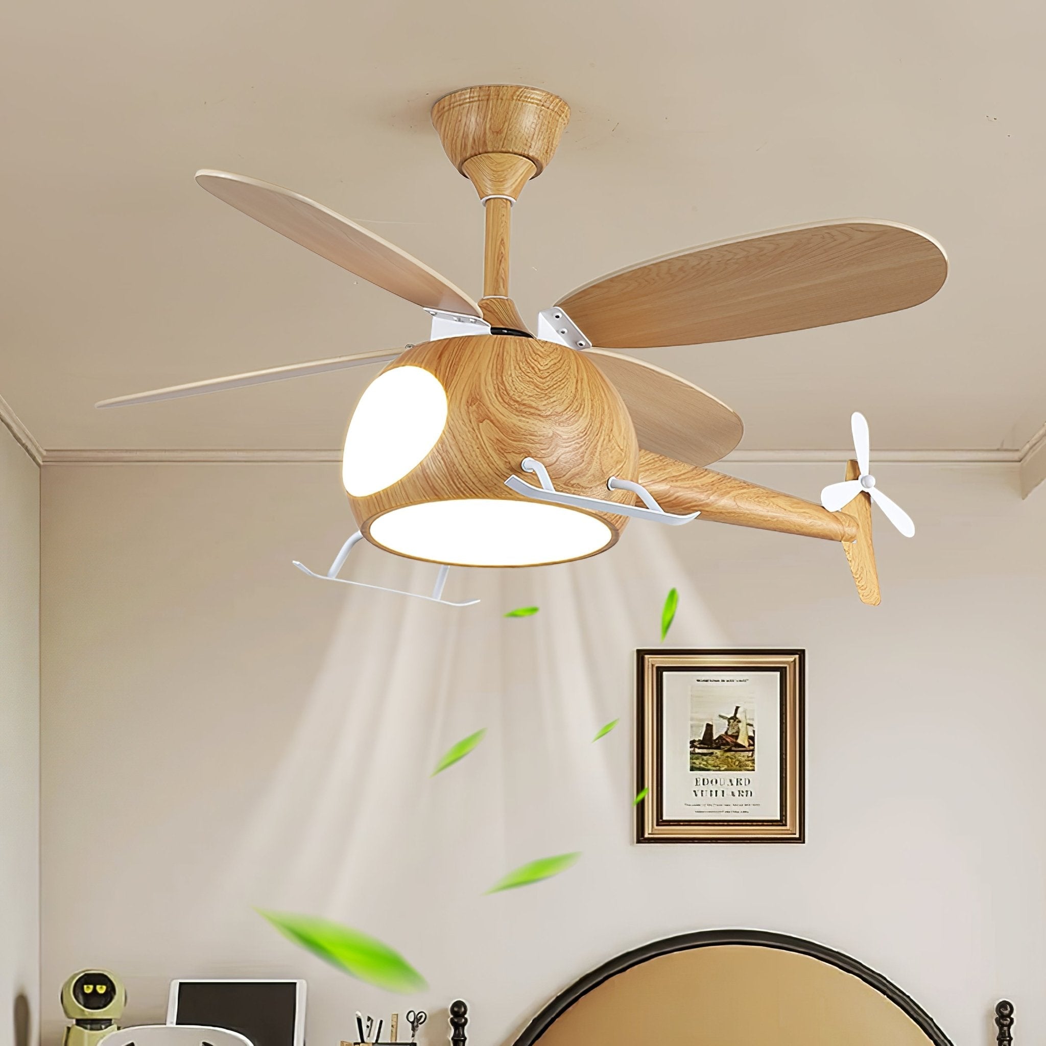 Ventilateur de plafond et luminaire Aviara Bois Moderne pour chambre d'enfant - Neutralighting