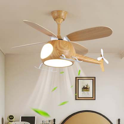 Ventilateur de plafond et luminaire Aviara Bois Moderne pour chambre d'enfant - Neutralighting