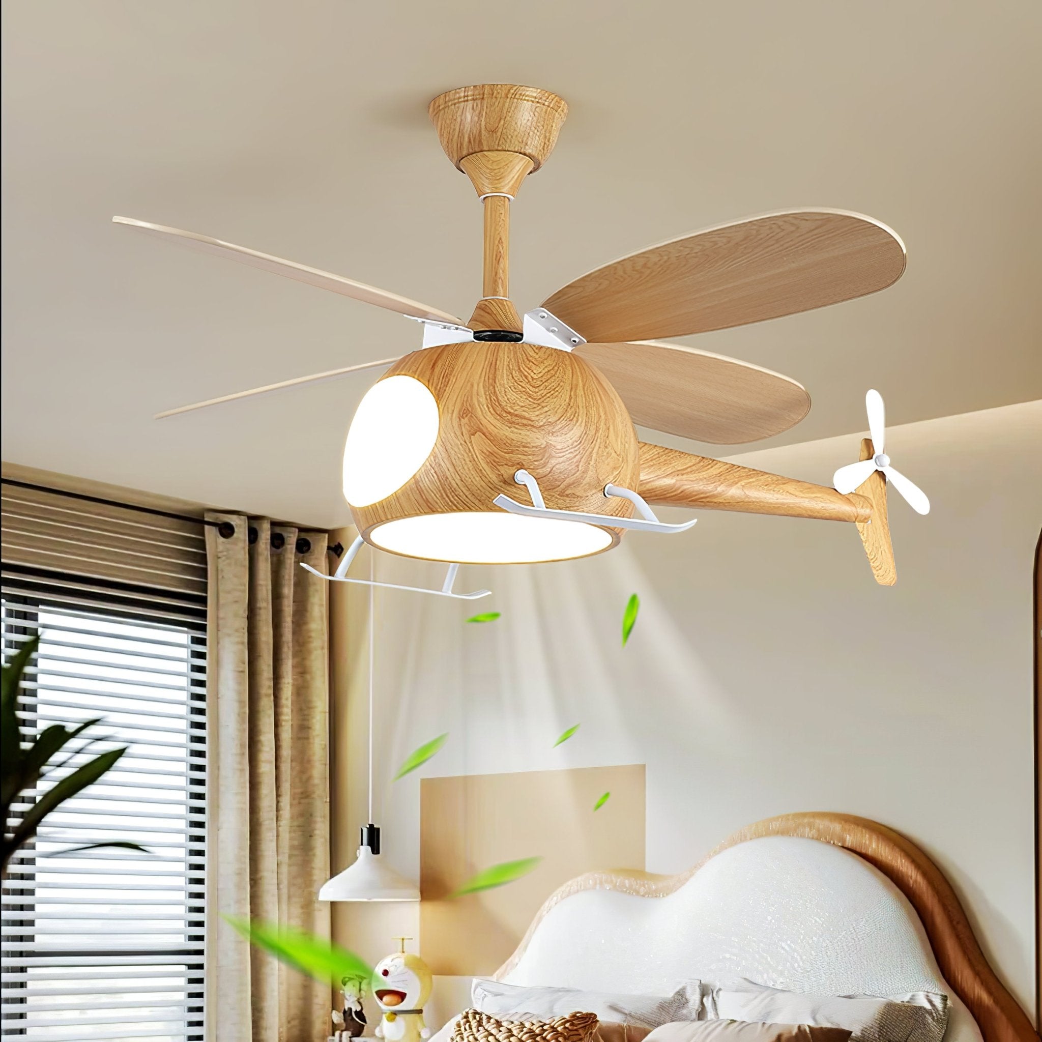 Ventilateur de plafond et luminaire Aviara Bois Moderne pour chambre d'enfant - Neutralighting