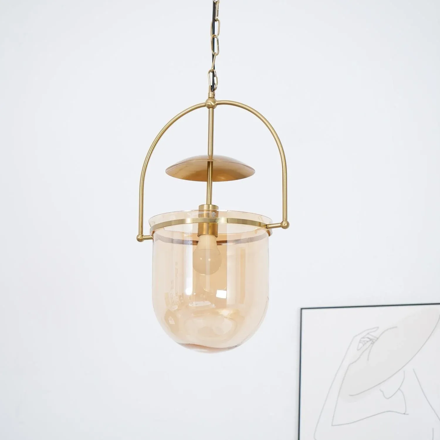 Alessio Unusual Glass Amber Clear Metal Pendant Light Bedroom Living Room