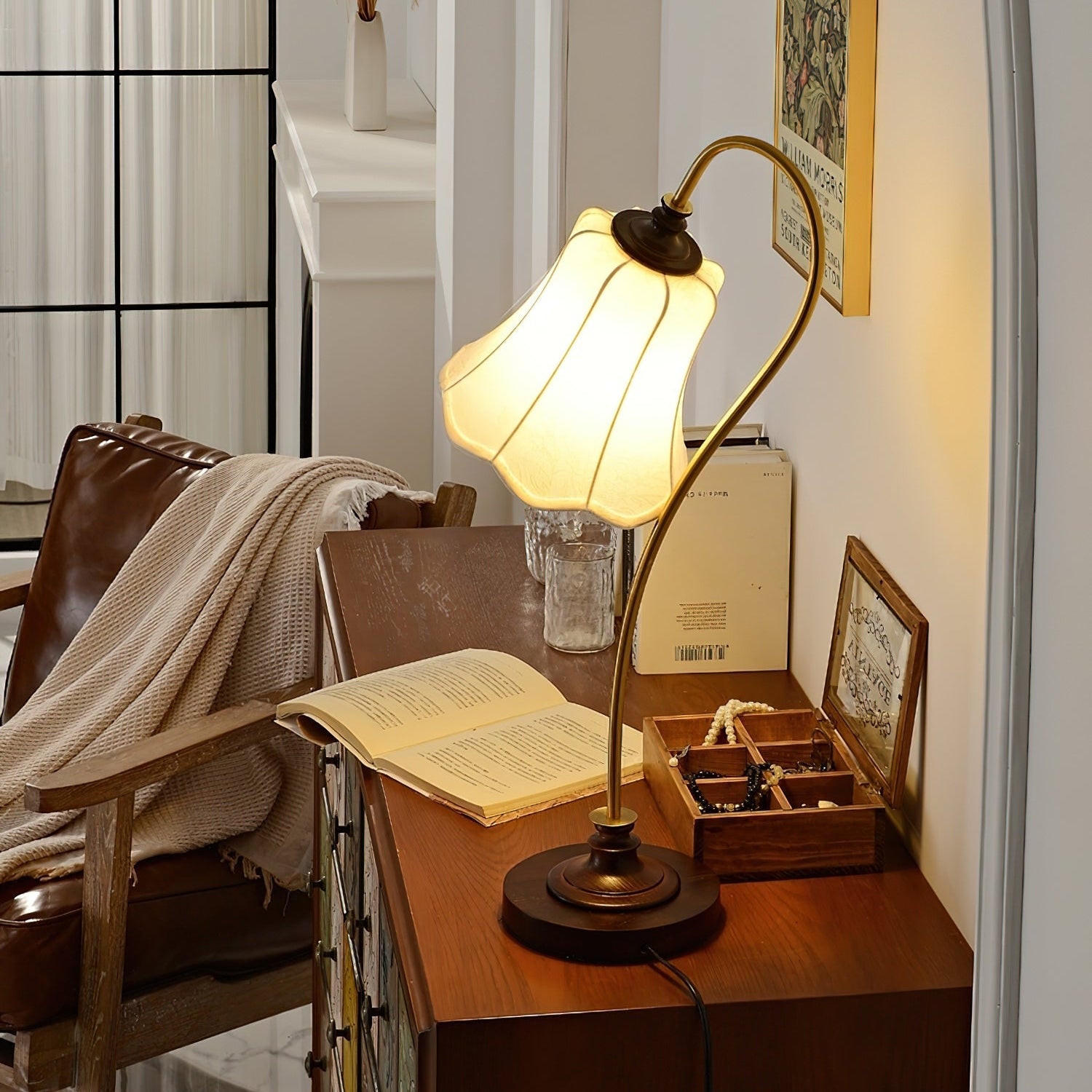 Hakka Wood Metal Pleated Table Lamp
