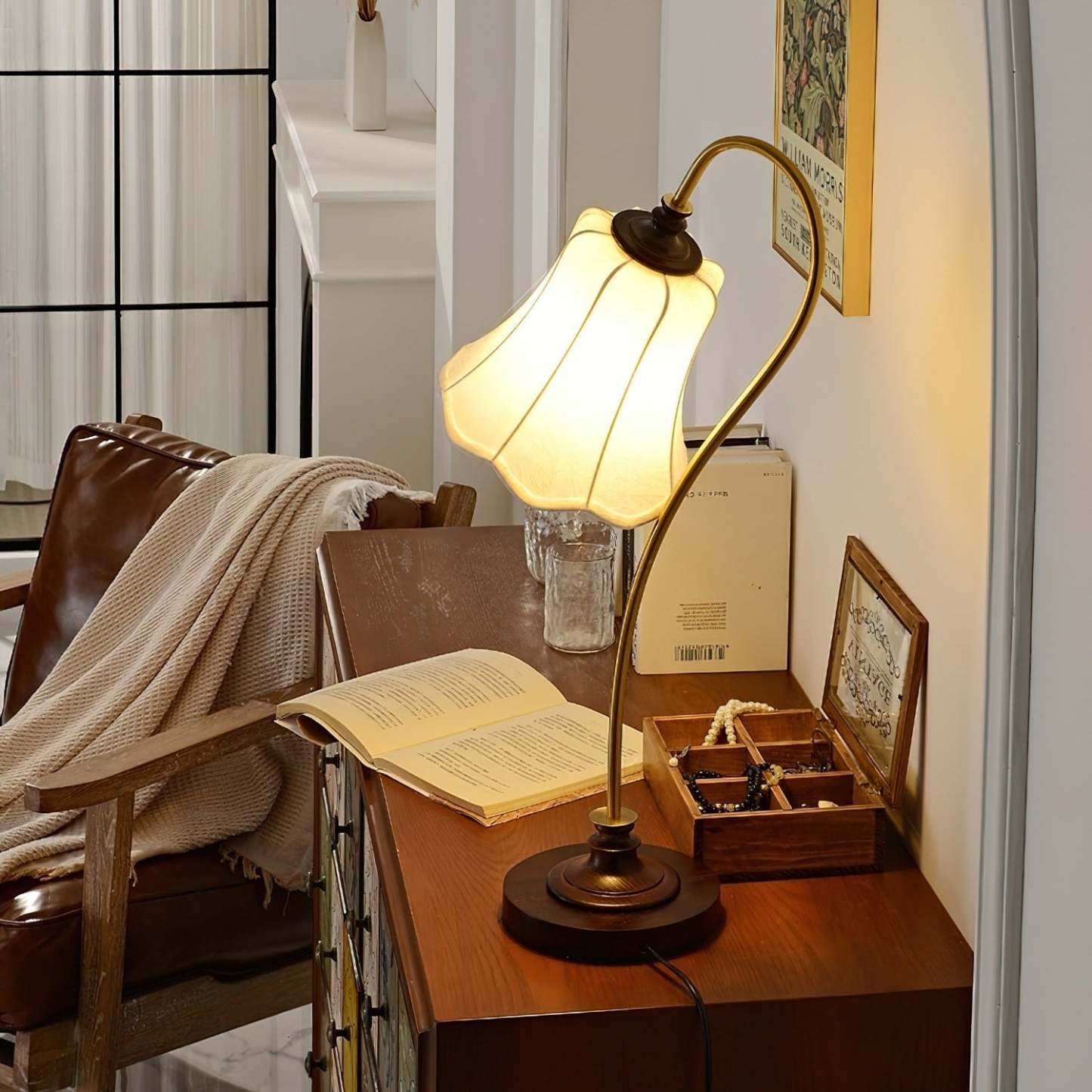 Hakka Wood Metal Pleated Table Lamp